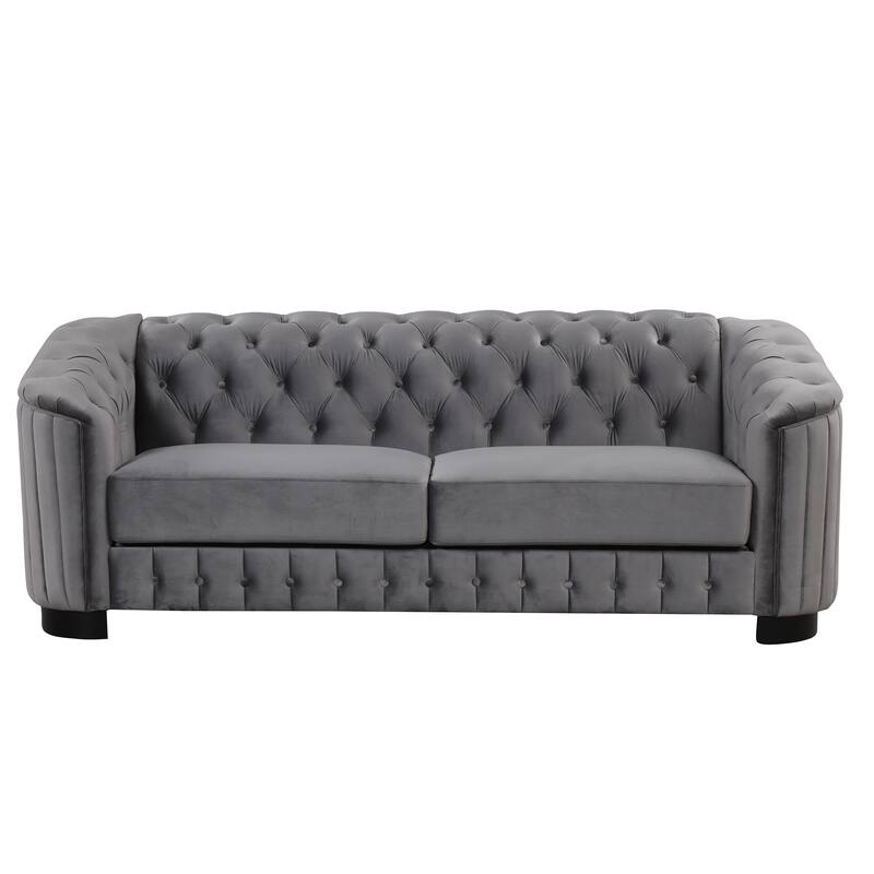 82" Deep Seat Tufted Couch, 3 Seater Velvet Sofa w/ Sofa Covers, Grey Bed Bath & Beyond 39410504
